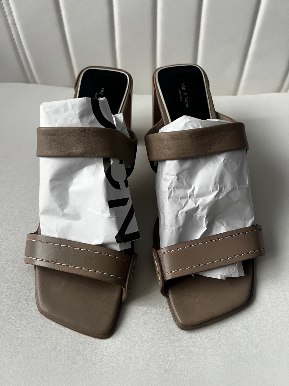 rag & bone Colt Sandals Women's Double Strap Slide in Taupe Brown
